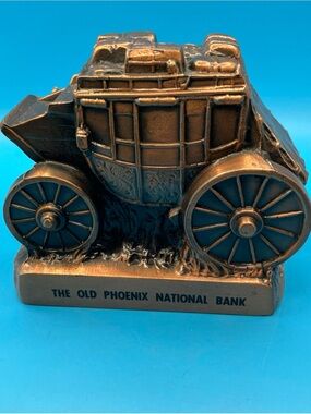 Vintage The Old Phoenix National Bank Stagecoach Figurine - Bronze Tone